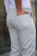 Erkek Beli Bağcıklı Duble Paça örme Pamuklu Kumaş Jogger Pantolon resmi